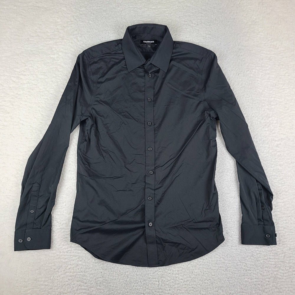 EXPRESS Shirt Mens Small Black Solid Extra Slim Fit Performance Dress Button Up